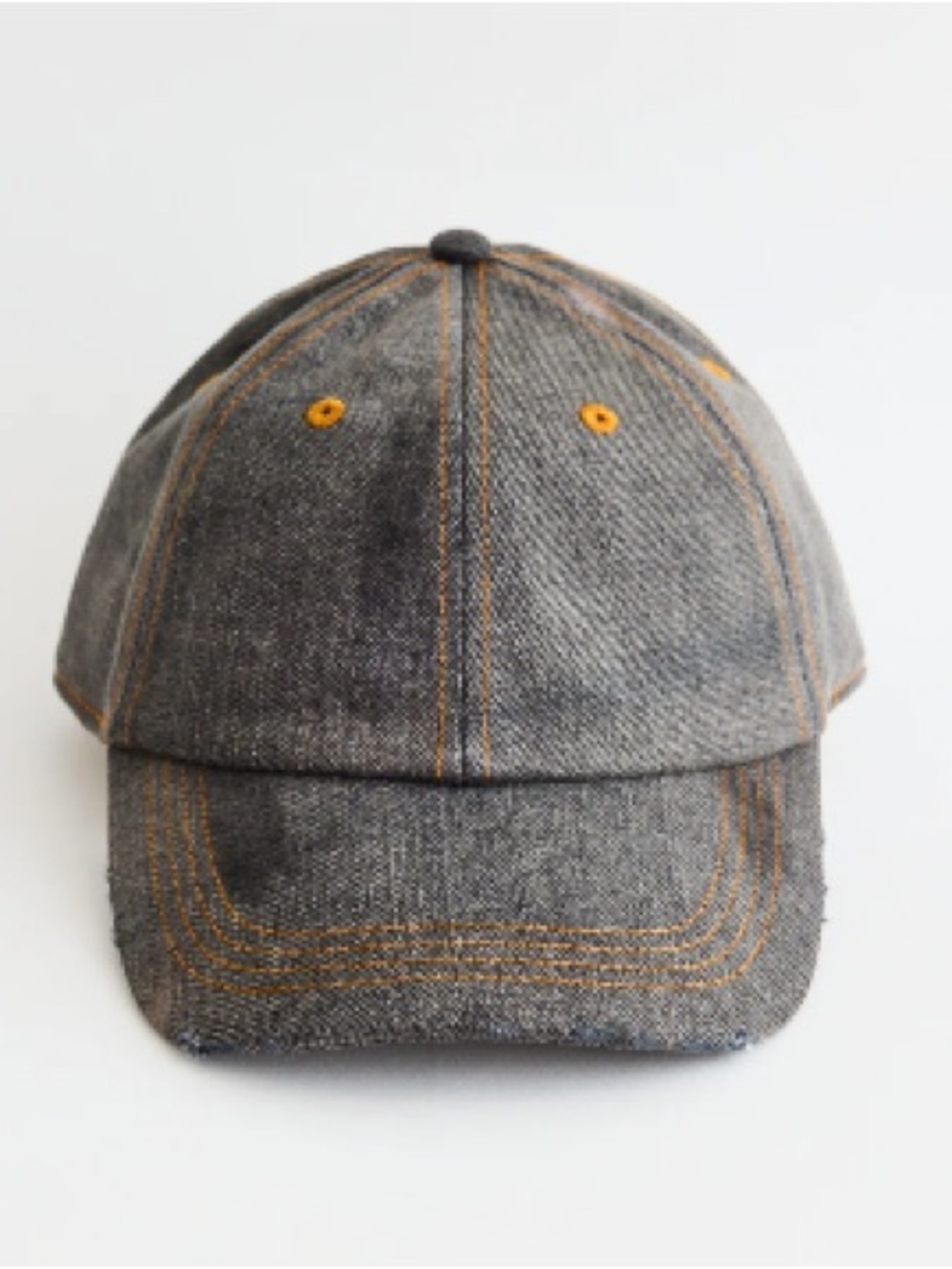 Acne Gray Baseball Cap with Contrasting Yellow Stitching